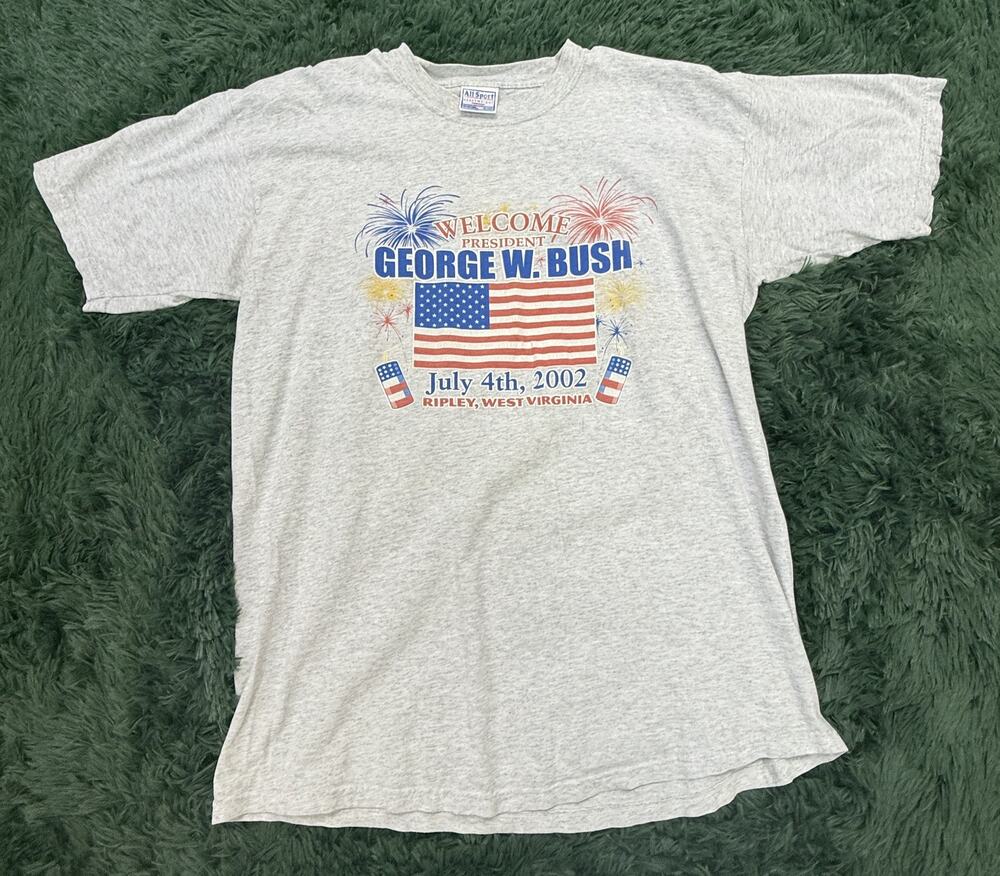 Vintage George W. Bush Welcome President T-Shirt 2002 July 4th Ripley WV XL